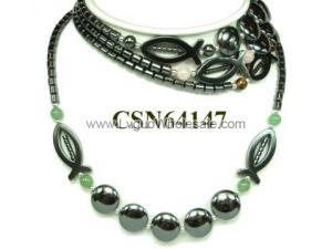 Colored Semi precious Stone Hematite Fish Pendant Chain Choker Fashion Necklace